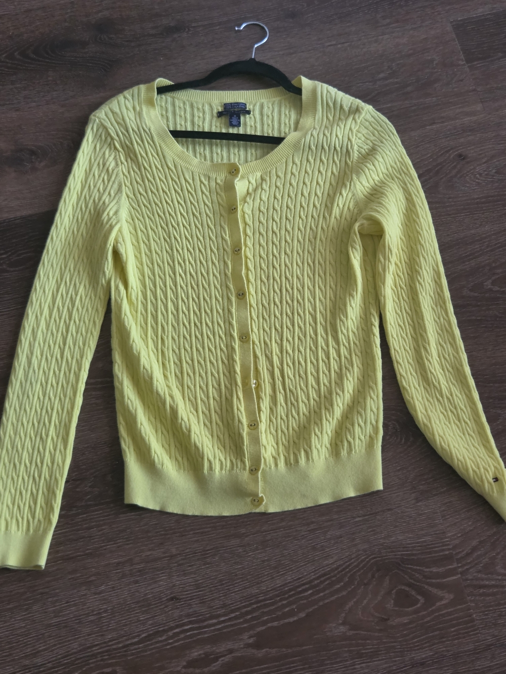 Tommy Hilfiger Yellow Cable-Knit Button Cardigan Sweater Medium